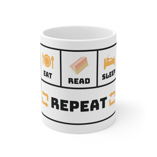 Eat Read Sleep Repeat Ceramic Coffee Cups - Motivational Mug for Book Lovers & Coffee Enthusiasts