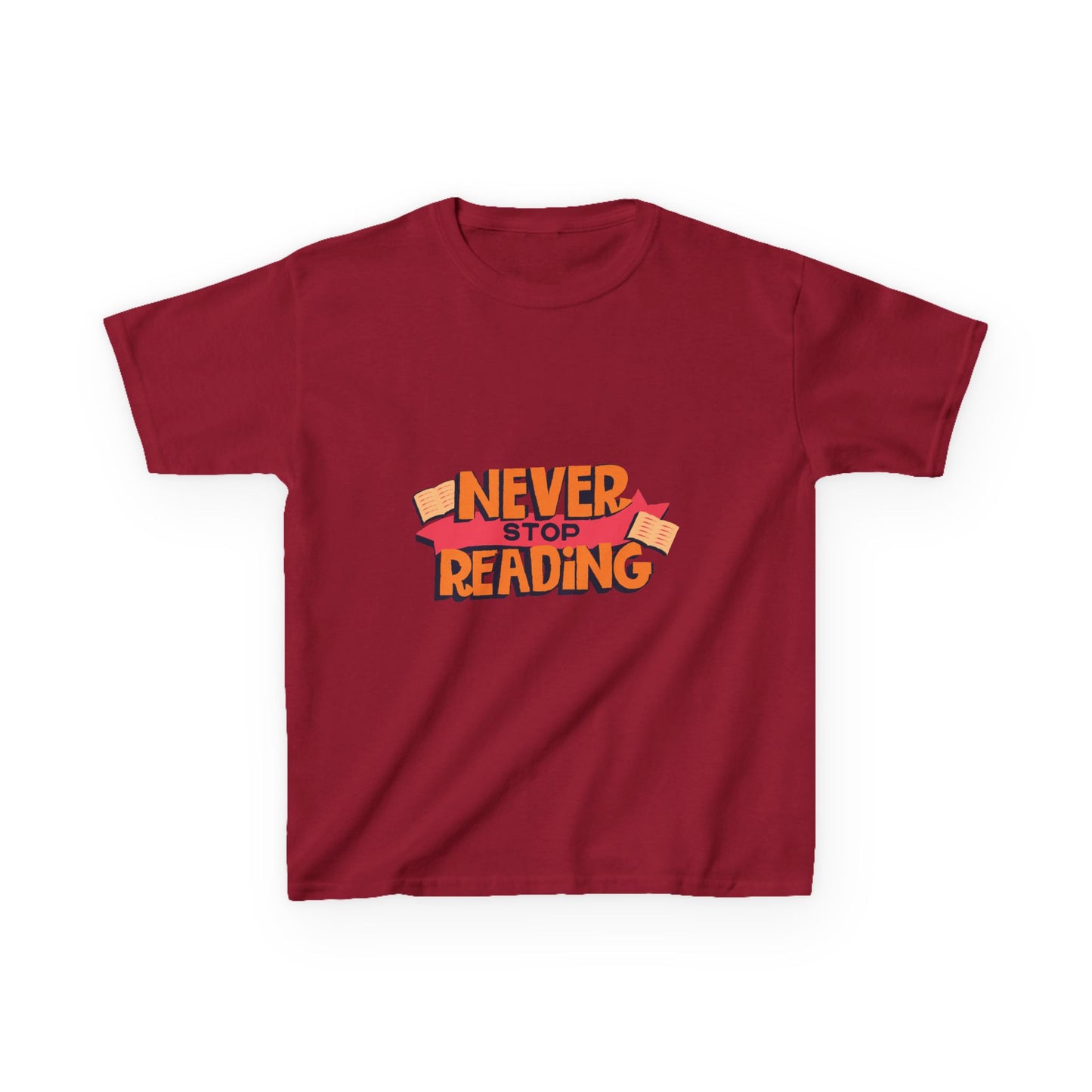 Kids 'Never Stop Reading' Heavy Cotton T-Shirt | Perfect Gift for Young Book Lovers