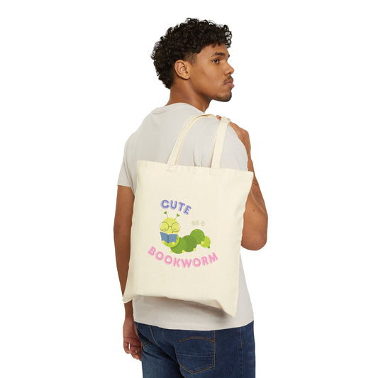 Cute Bookworm Cotton Canvas Tote Bag - Eco-Friendly Tote for Book Lovers