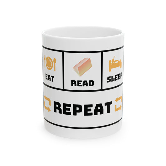 Funny Ceramic Mug - Eat, Read, Sleep, Repeat | Perfect Gift for Book Lovers and Coffee Enthusiasts