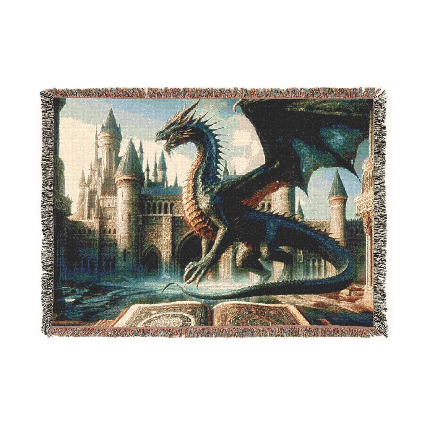 Majestic Dragon Woven Blanket – Cozy Fantasy Decor for Home Library