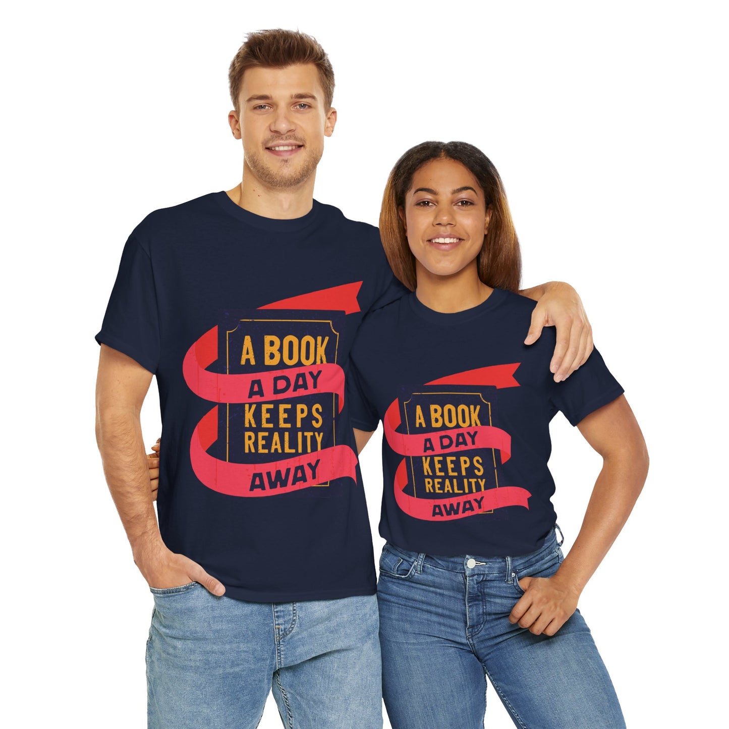 Unisex "A Book a Day Keeps Reality Away" Heavy Cotton T-Shirt - Perfect Gift for Readers