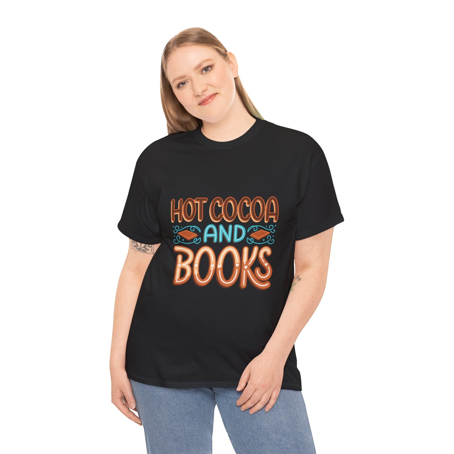 Hot Cocoa and Books Unisex Heavy Cotton T-Shirt