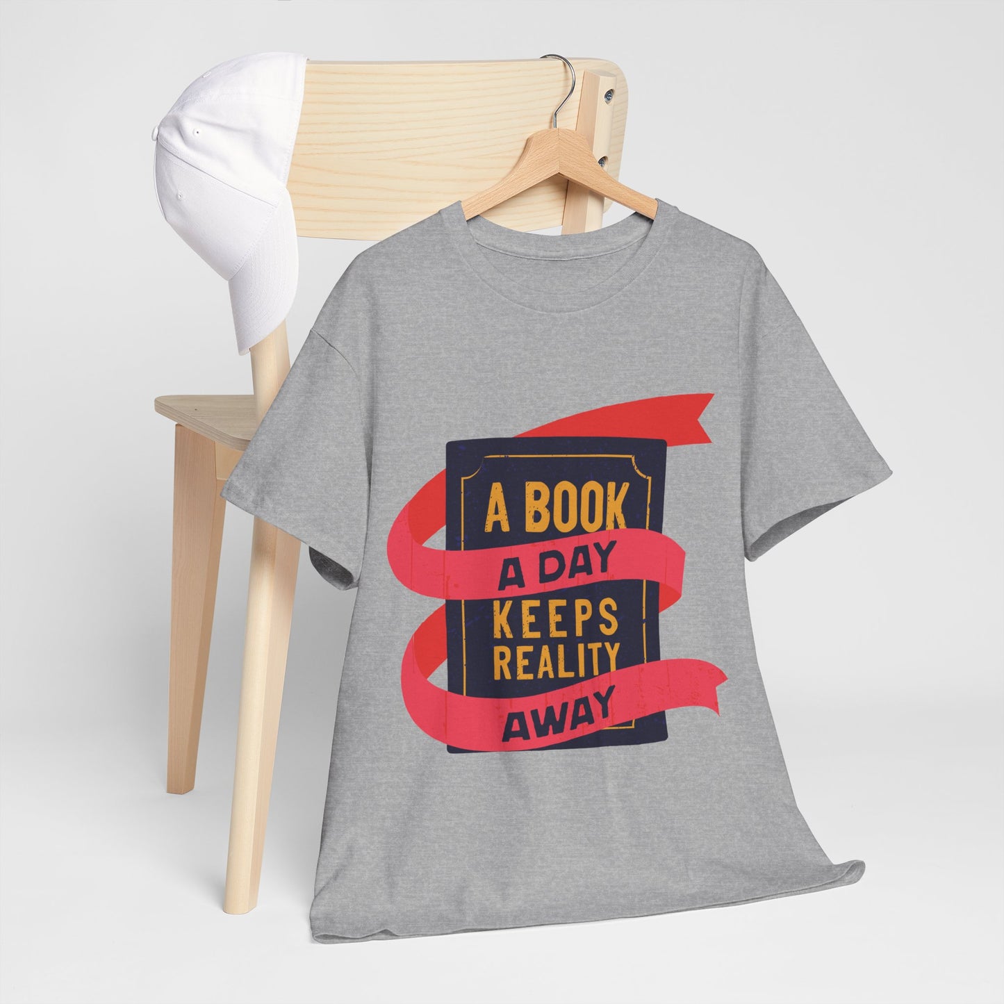 Unisex "A Book a Day Keeps Reality Away" Heavy Cotton T-Shirt - Perfect Gift for Readers