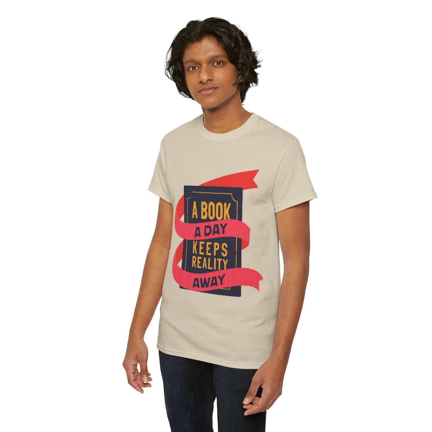 Unisex "A Book a Day Keeps Reality Away" Heavy Cotton T-Shirt - Perfect Gift for Readers