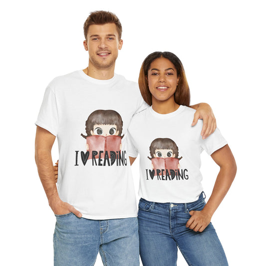 I Love Reading Unisex Heavy Cotton T-Shirt - Perfect Gift for Book Lovers