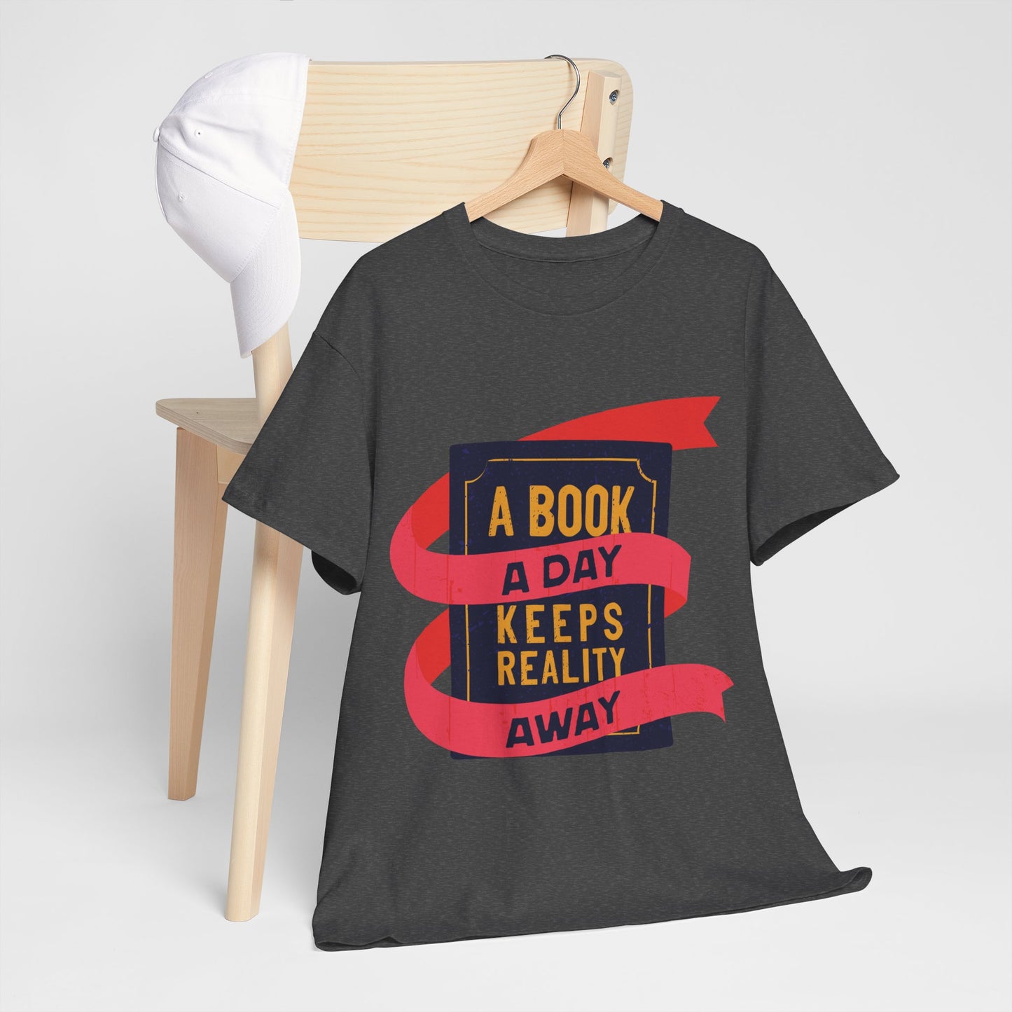 Unisex "A Book a Day Keeps Reality Away" Heavy Cotton T-Shirt - Perfect Gift for Readers