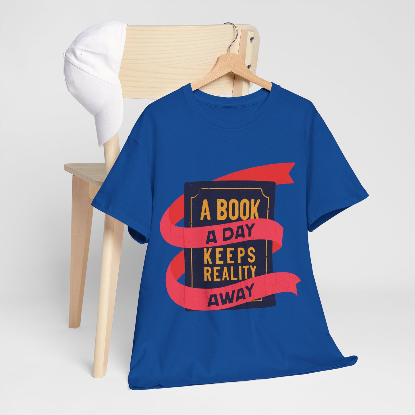 Unisex "A Book a Day Keeps Reality Away" Heavy Cotton T-Shirt - Perfect Gift for Readers