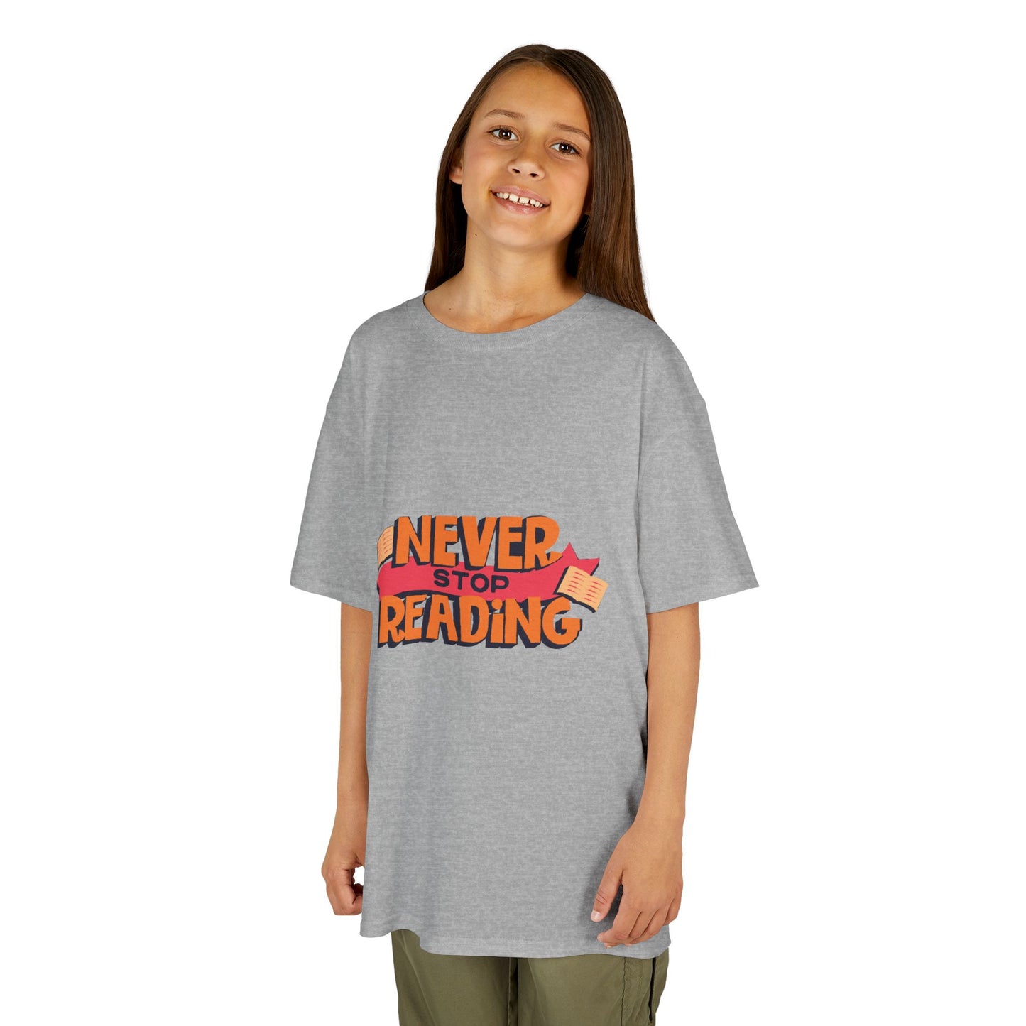 Kids 'Never Stop Reading' Heavy Cotton T-Shirt | Perfect Gift for Young Book Lovers