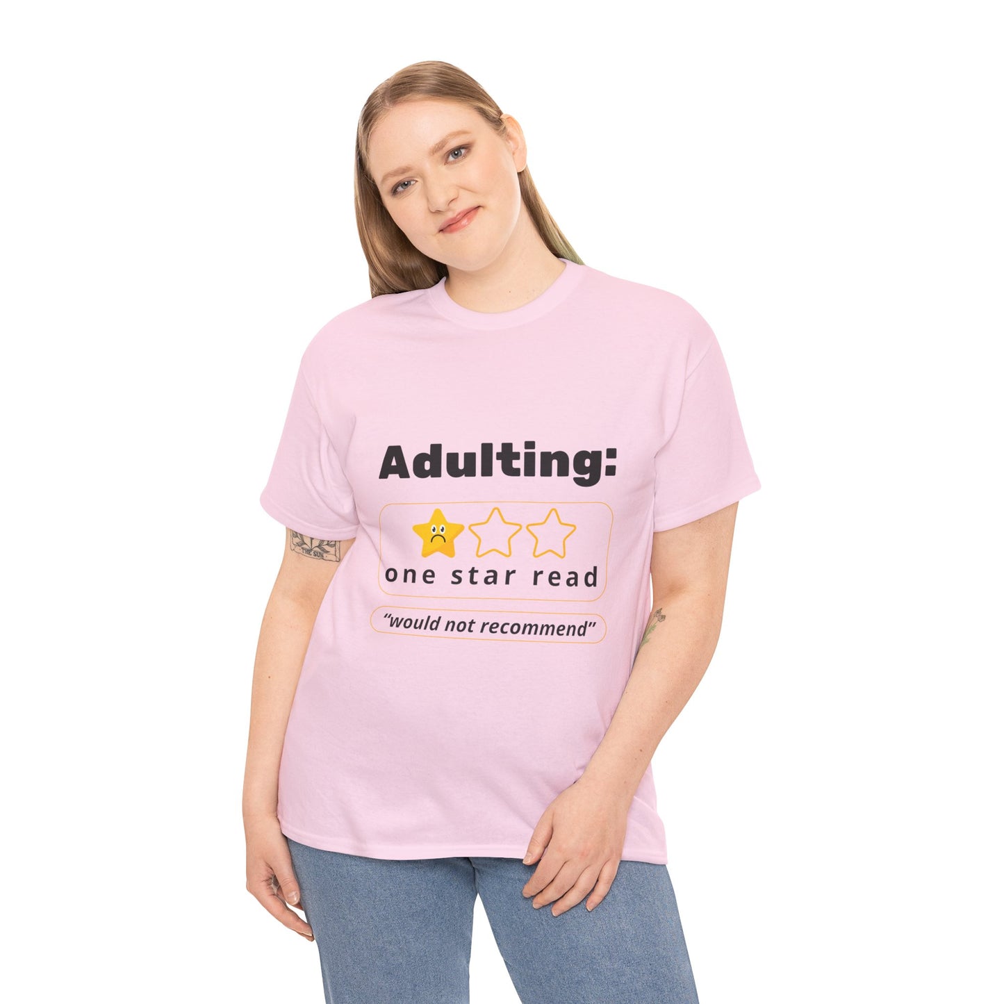 Funny Unisex Heavy Cotton T-Shirt - 'Adulting: One Star Read' Graphic T-Shirt