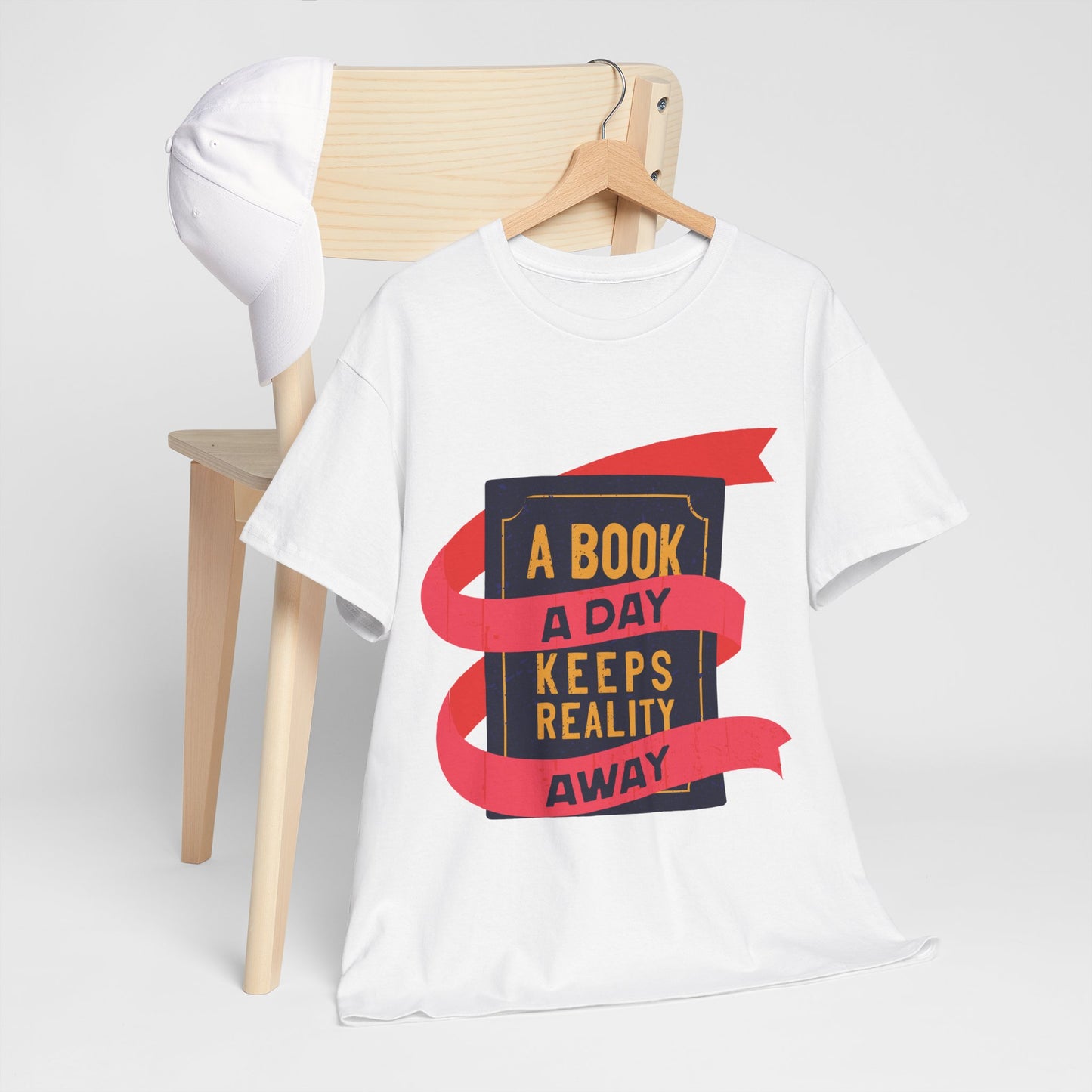 Unisex "A Book a Day Keeps Reality Away" Heavy Cotton T-Shirt - Perfect Gift for Readers