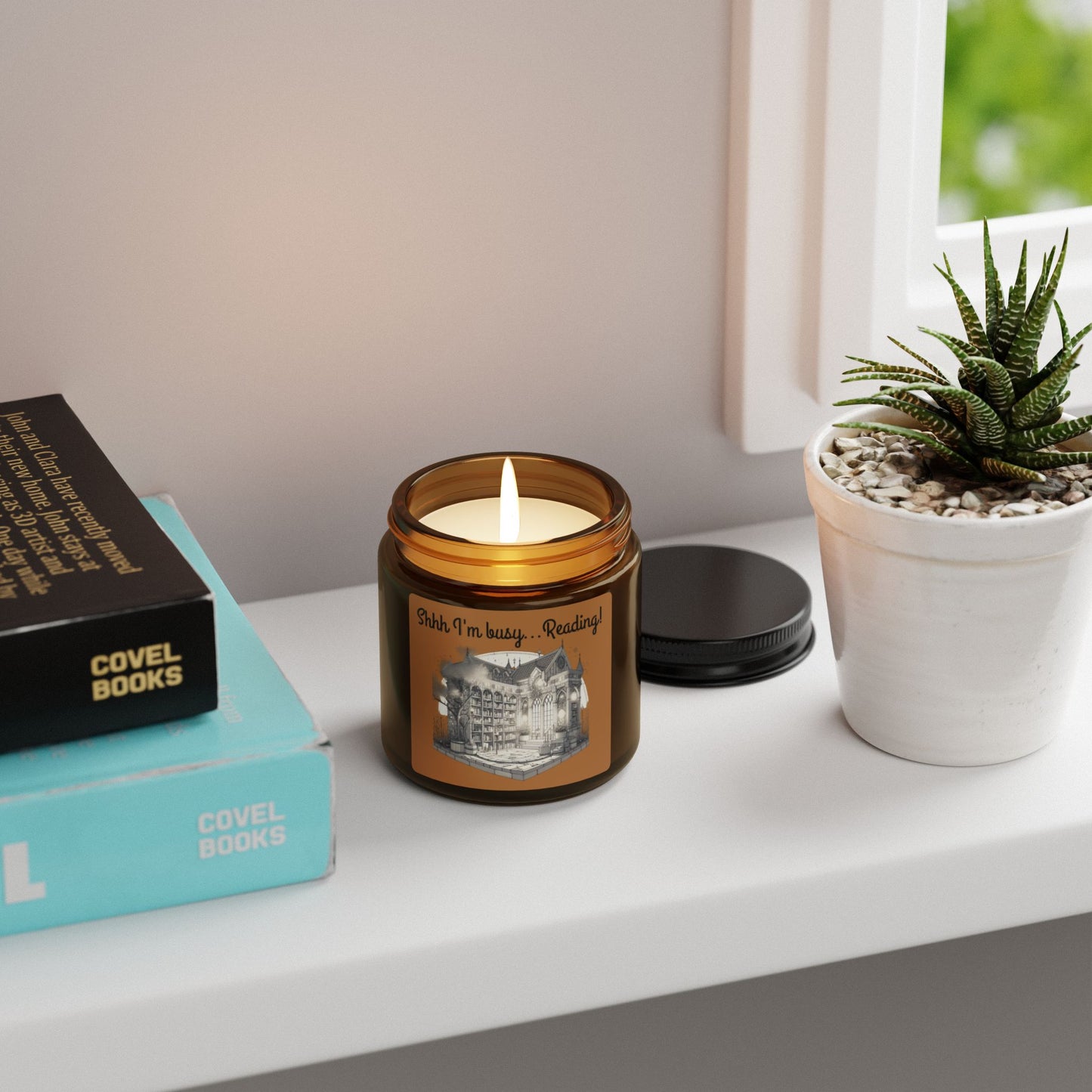 Scented Soy Candle - "Shhh I'm Busy... Reading!" - Cozy Reading Nook Decor