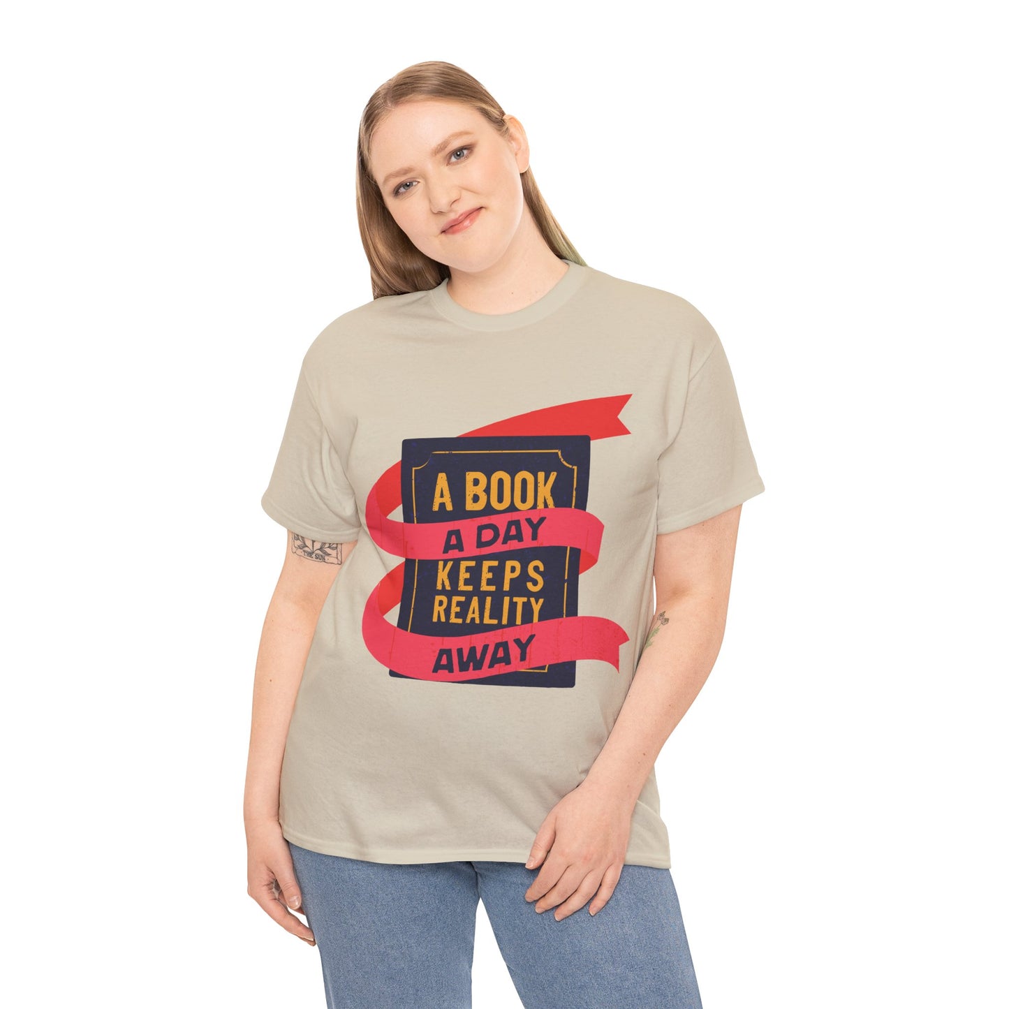 Unisex "A Book a Day Keeps Reality Away" Heavy Cotton T-Shirt - Perfect Gift for Readers