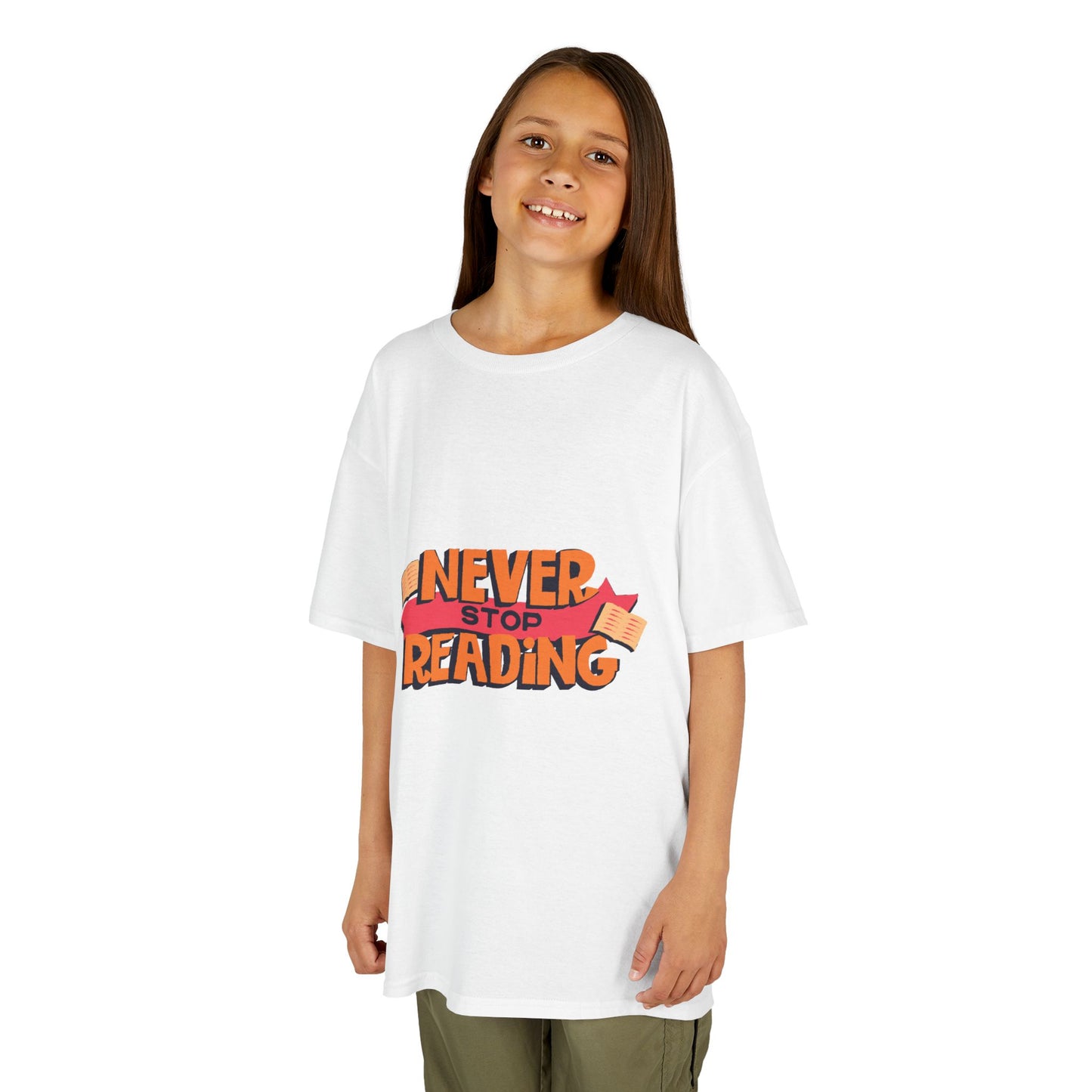 Kids 'Never Stop Reading' Heavy Cotton T-Shirt | Perfect Gift for Young Book Lovers