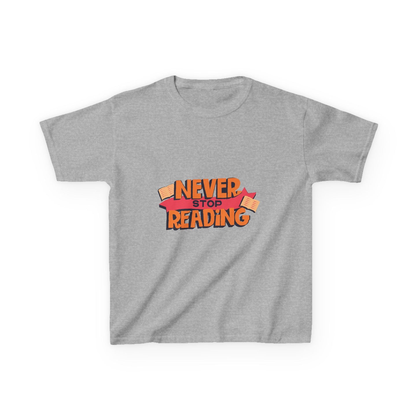 Kids 'Never Stop Reading' Heavy Cotton T-Shirt | Perfect Gift for Young Book Lovers