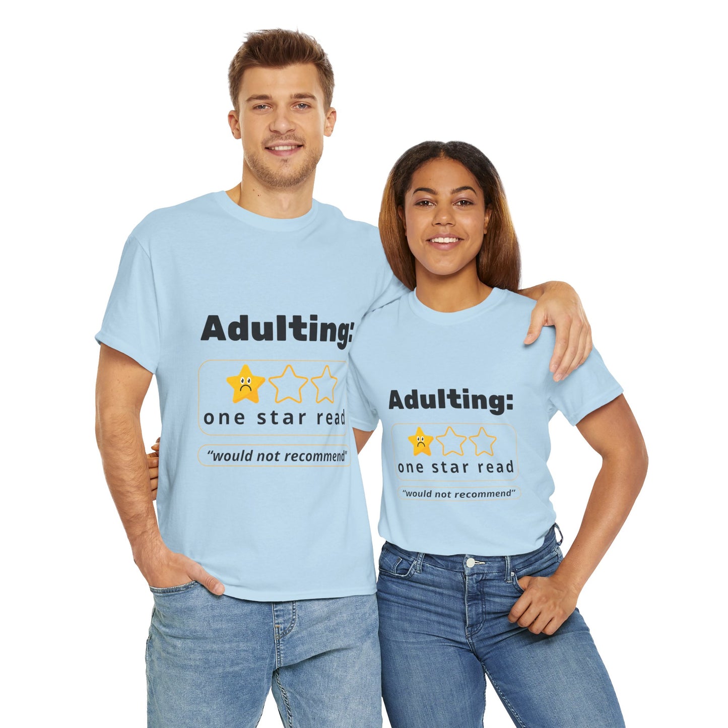 Funny Unisex Heavy Cotton T-Shirt - 'Adulting: One Star Read' Graphic T-Shirt