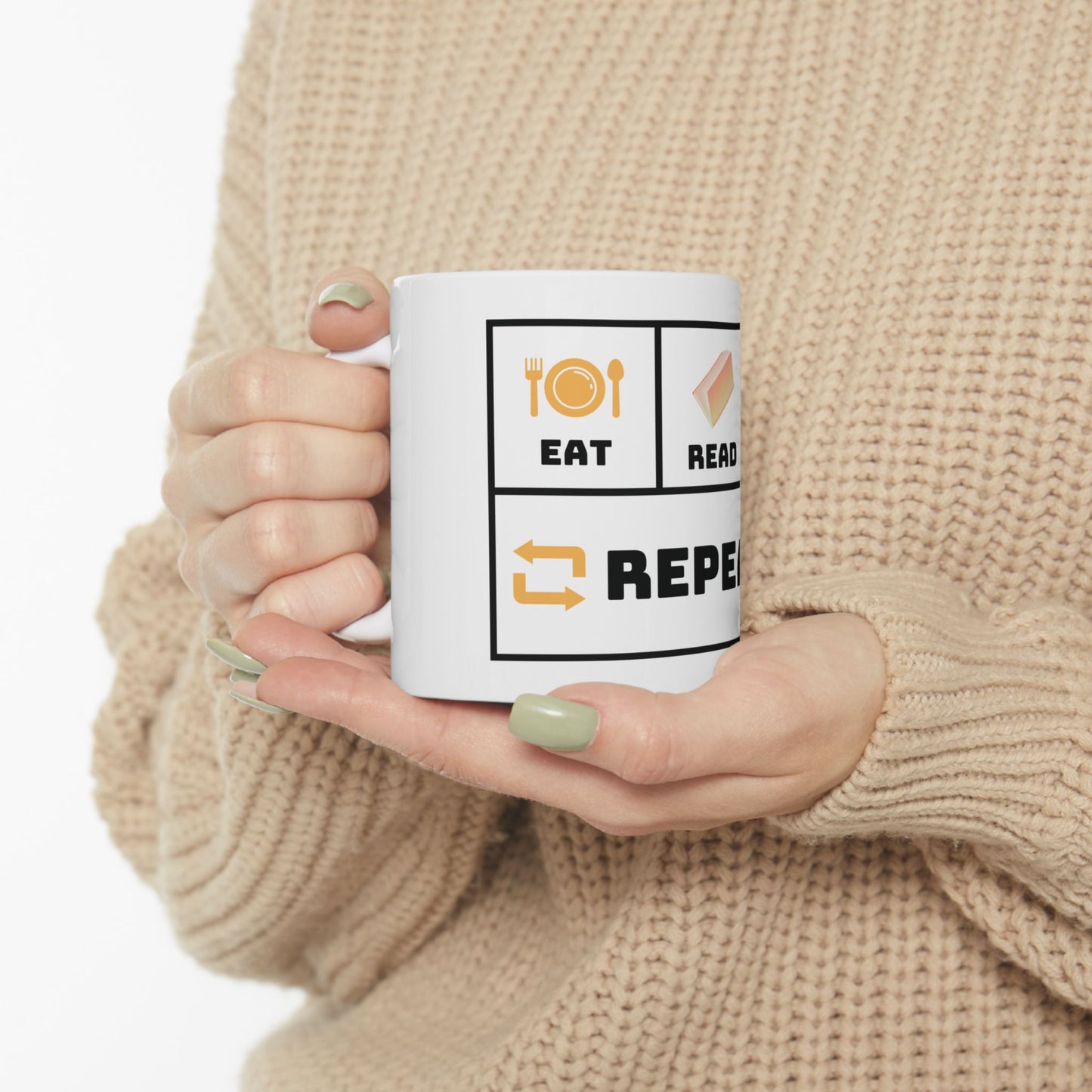 Funny Ceramic Mug - Eat, Read, Sleep, Repeat | Perfect Gift for Book Lovers and Coffee Enthusiasts