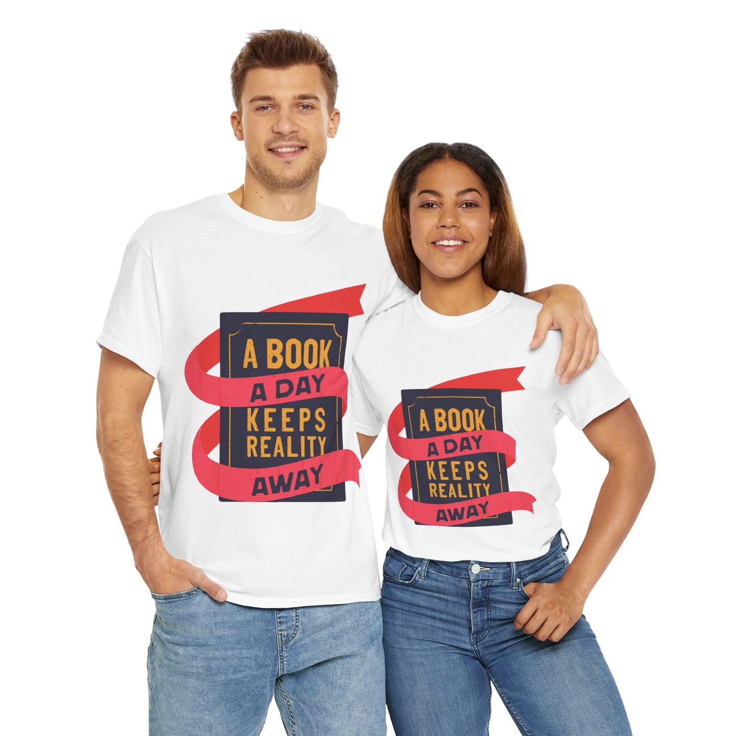 Unisex "A Book a Day Keeps Reality Away" Heavy Cotton T-Shirt - Perfect Gift for Readers