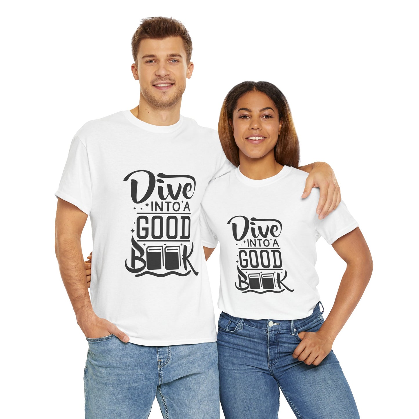 Dive Into a Good Book Unisex Heavy Cotton T-Shirt - Perfect Gift for Book Lovers