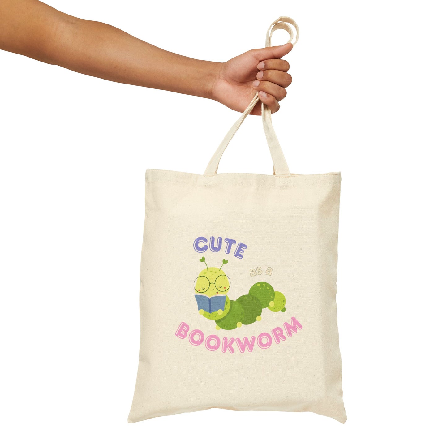 Cute Bookworm Cotton Canvas Tote Bag - Eco-Friendly Tote for Book Lovers