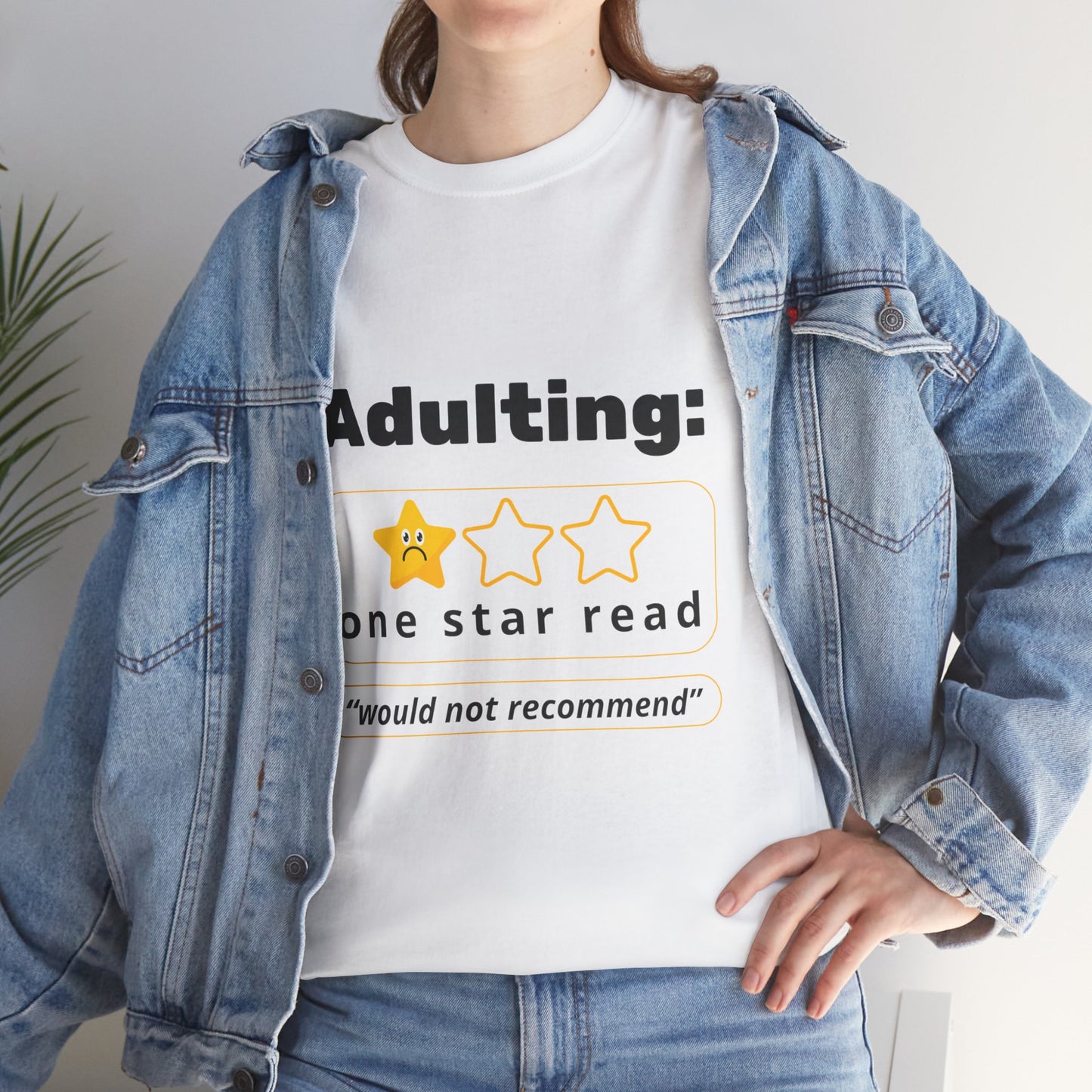 Funny Unisex Heavy Cotton T-Shirt - 'Adulting: One Star Read' Graphic T-Shirt