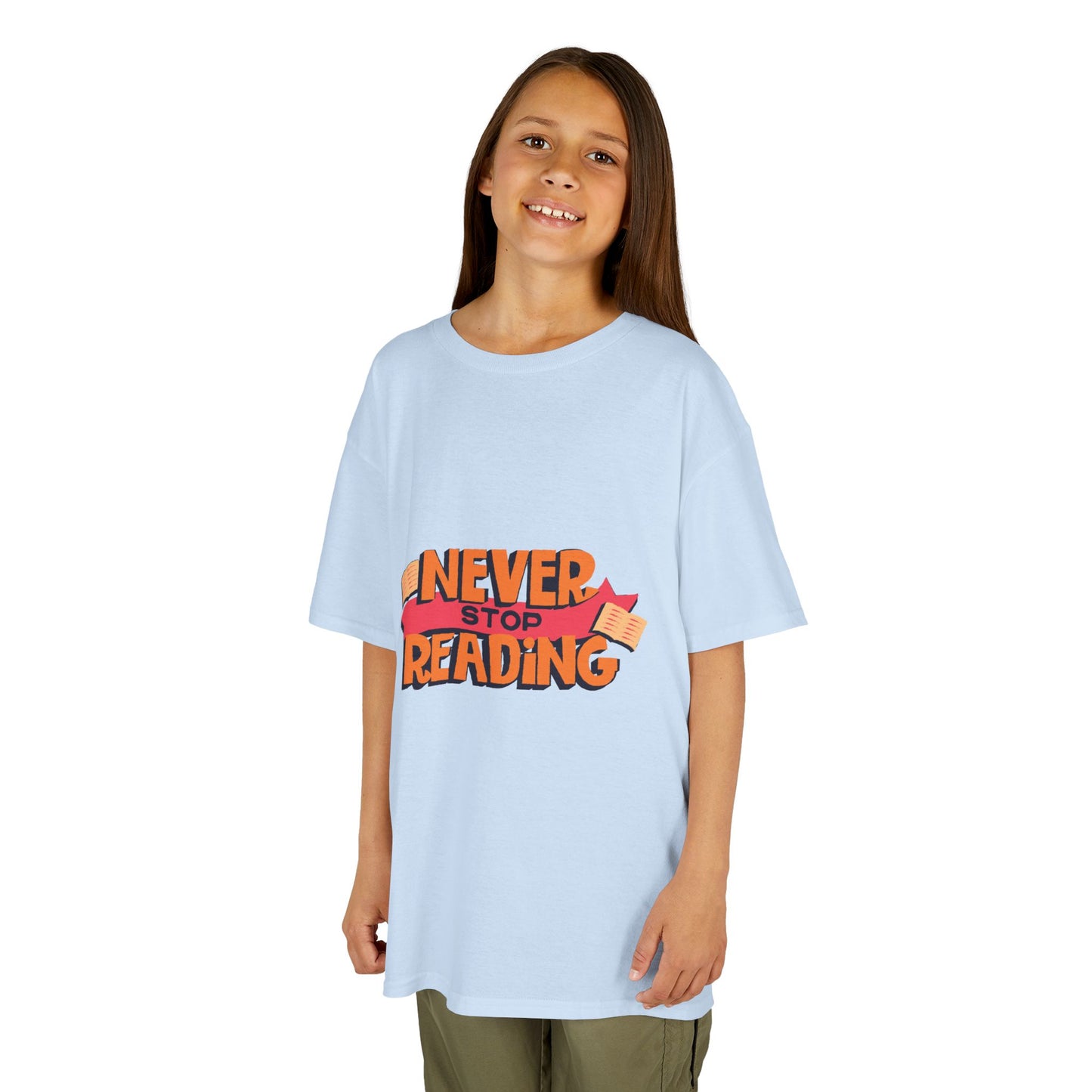 Kids 'Never Stop Reading' Heavy Cotton T-Shirt | Perfect Gift for Young Book Lovers