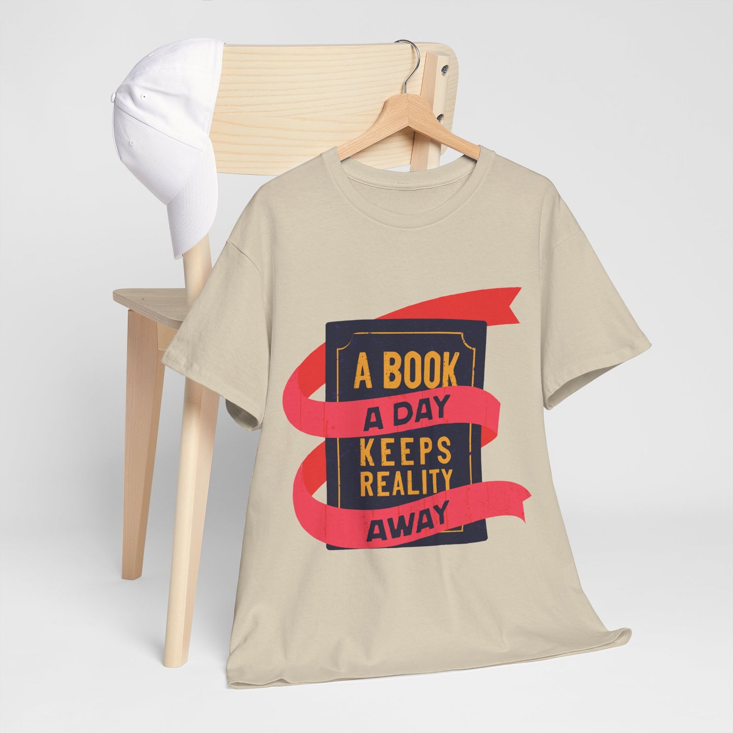 Unisex "A Book a Day Keeps Reality Away" Heavy Cotton T-Shirt - Perfect Gift for Readers