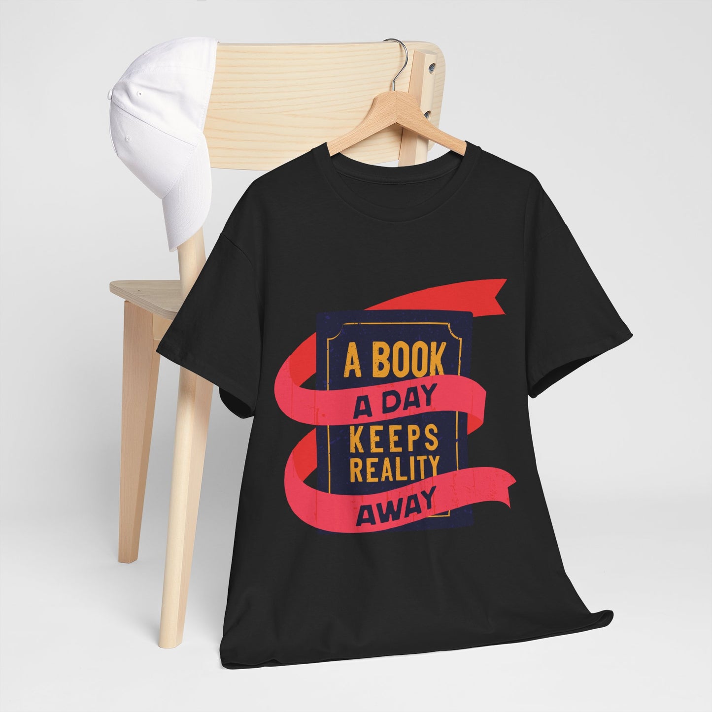 Unisex "A Book a Day Keeps Reality Away" Heavy Cotton T-Shirt - Perfect Gift for Readers