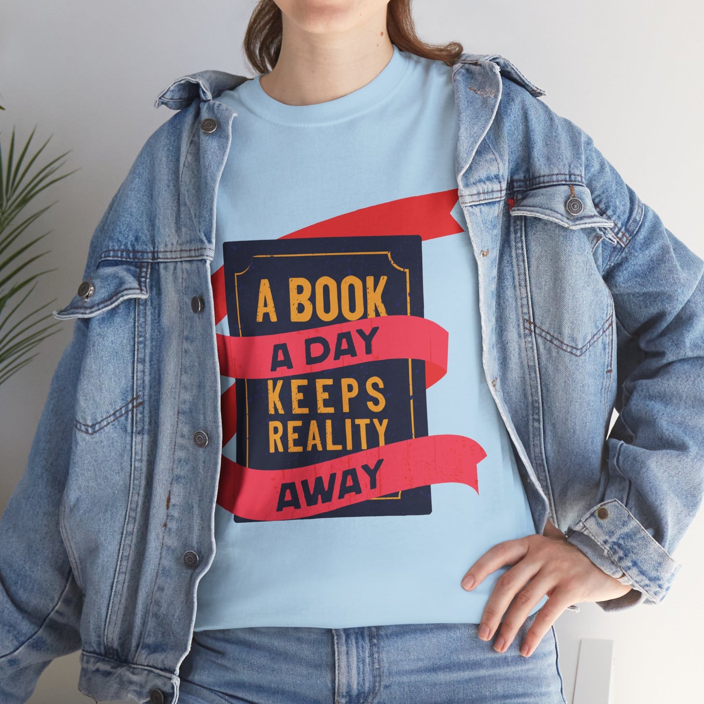 Unisex "A Book a Day Keeps Reality Away" Heavy Cotton T-Shirt - Perfect Gift for Readers