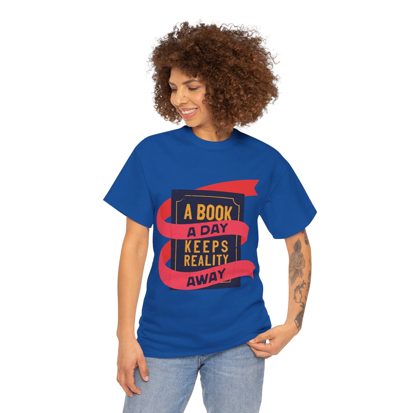 Unisex "A Book a Day Keeps Reality Away" Heavy Cotton T-Shirt - Perfect Gift for Readers