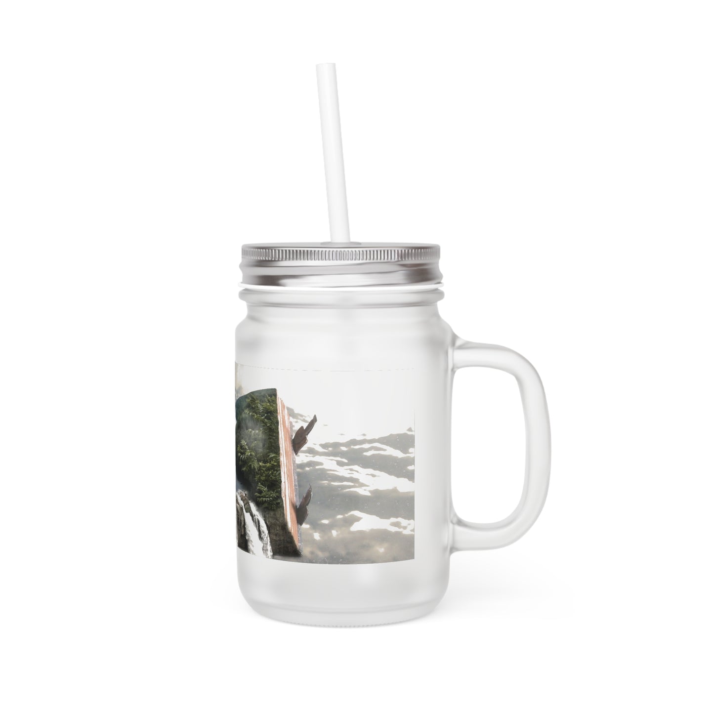 Fantasy-Inspired Mason Jar with Straw - Scenic Fantasy Book Design