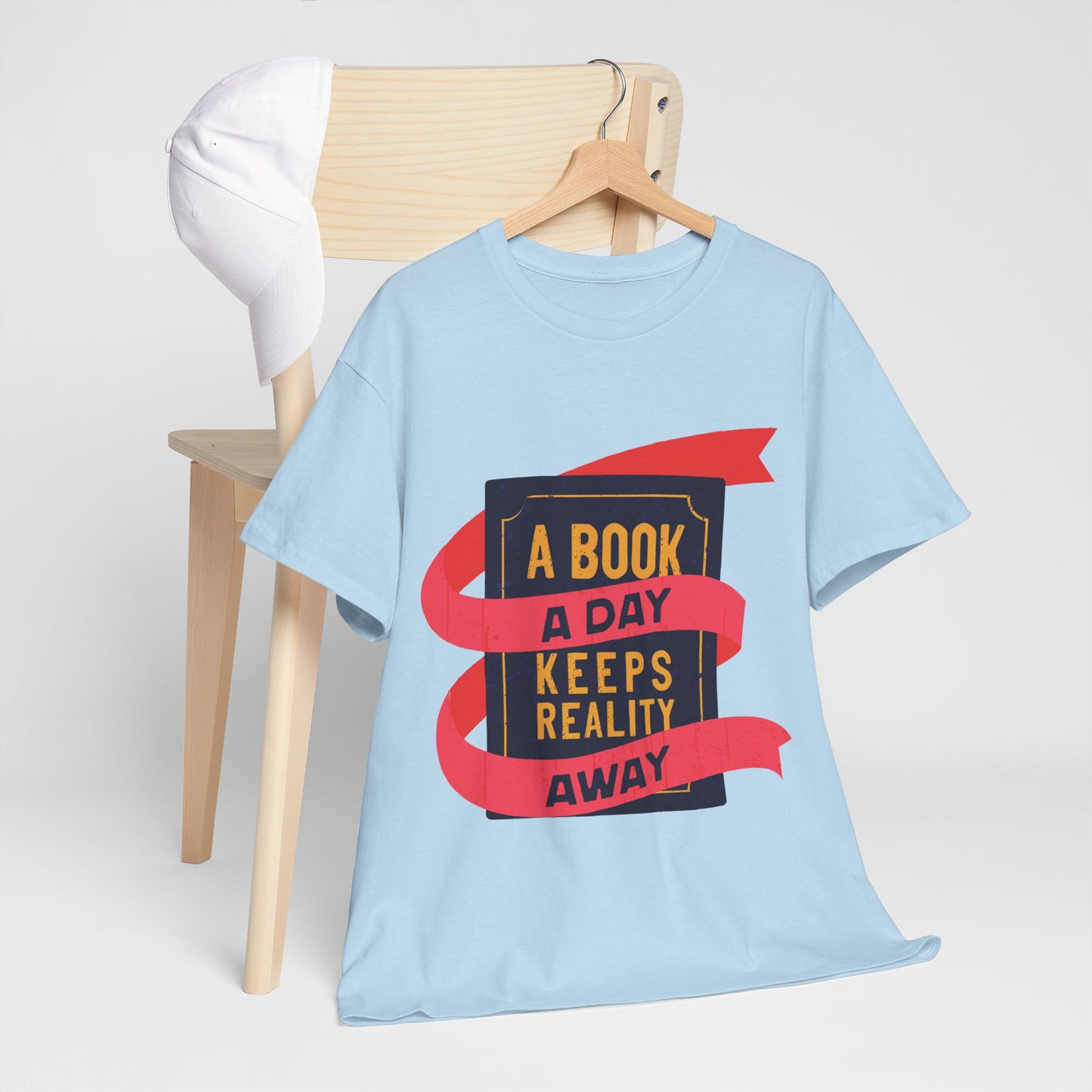 Unisex "A Book a Day Keeps Reality Away" Heavy Cotton T-Shirt - Perfect Gift for Readers