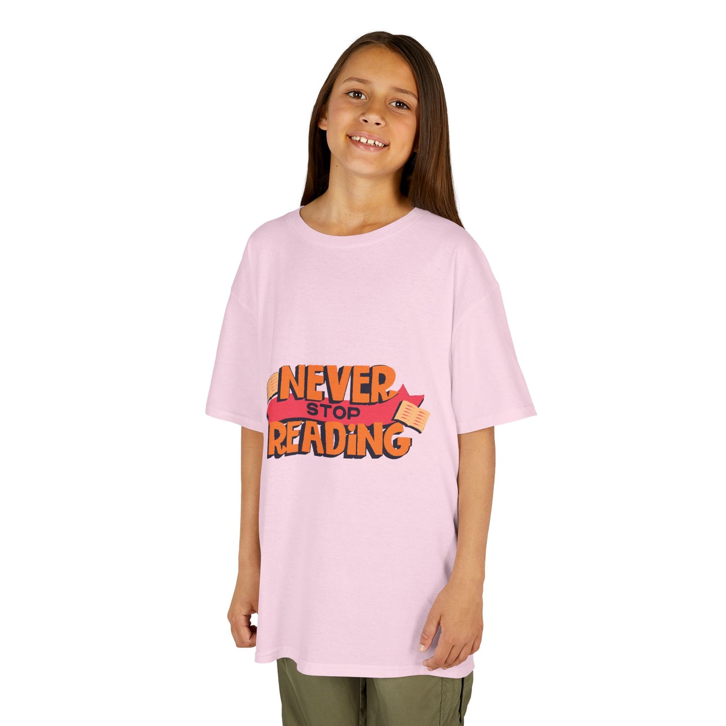 Kids 'Never Stop Reading' Heavy Cotton T-Shirt | Perfect Gift for Young Book Lovers