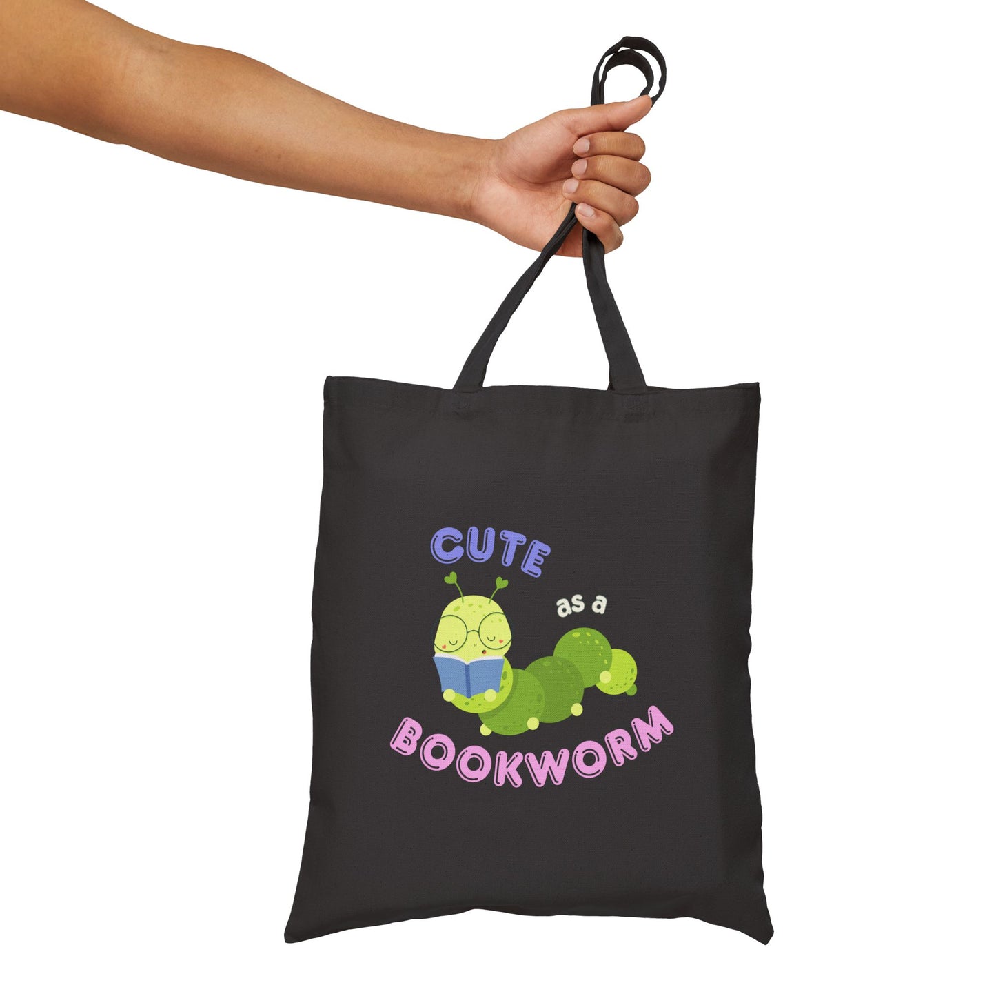 Cute Bookworm Cotton Canvas Tote Bag - Eco-Friendly Tote for Book Lovers