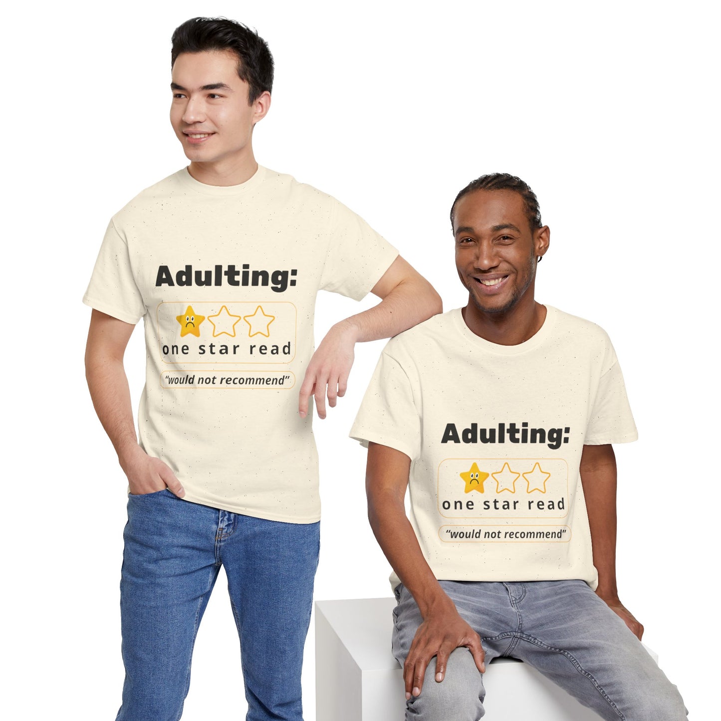 Funny Unisex Heavy Cotton T-Shirt - 'Adulting: One Star Read' Graphic T-Shirt