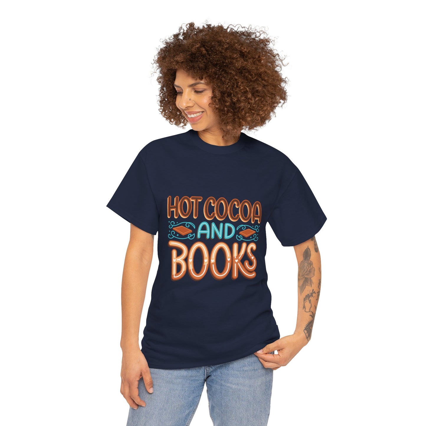 Hot Cocoa and Books Unisex Heavy Cotton T-Shirt