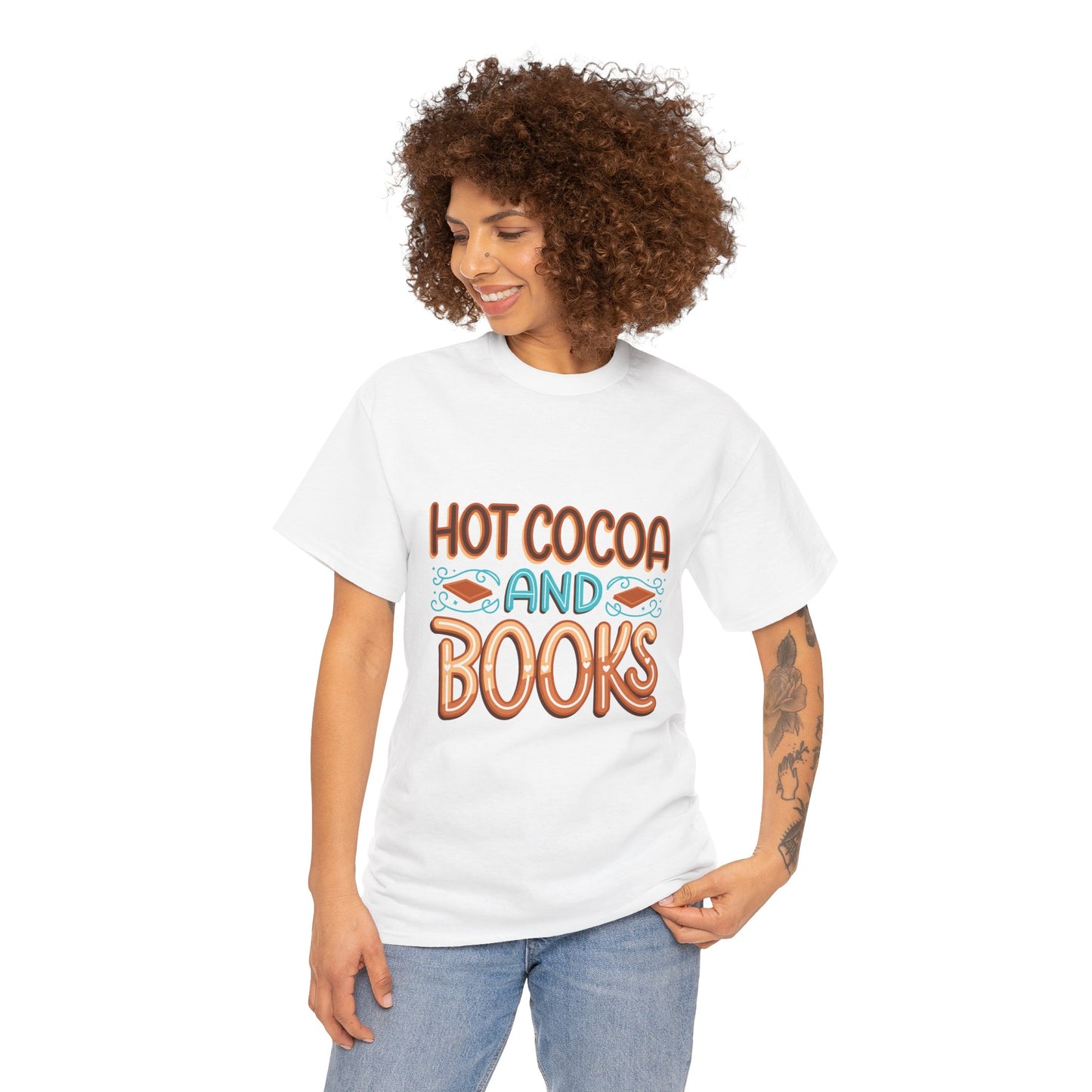 Hot Cocoa and Books Unisex Heavy Cotton T-Shirt