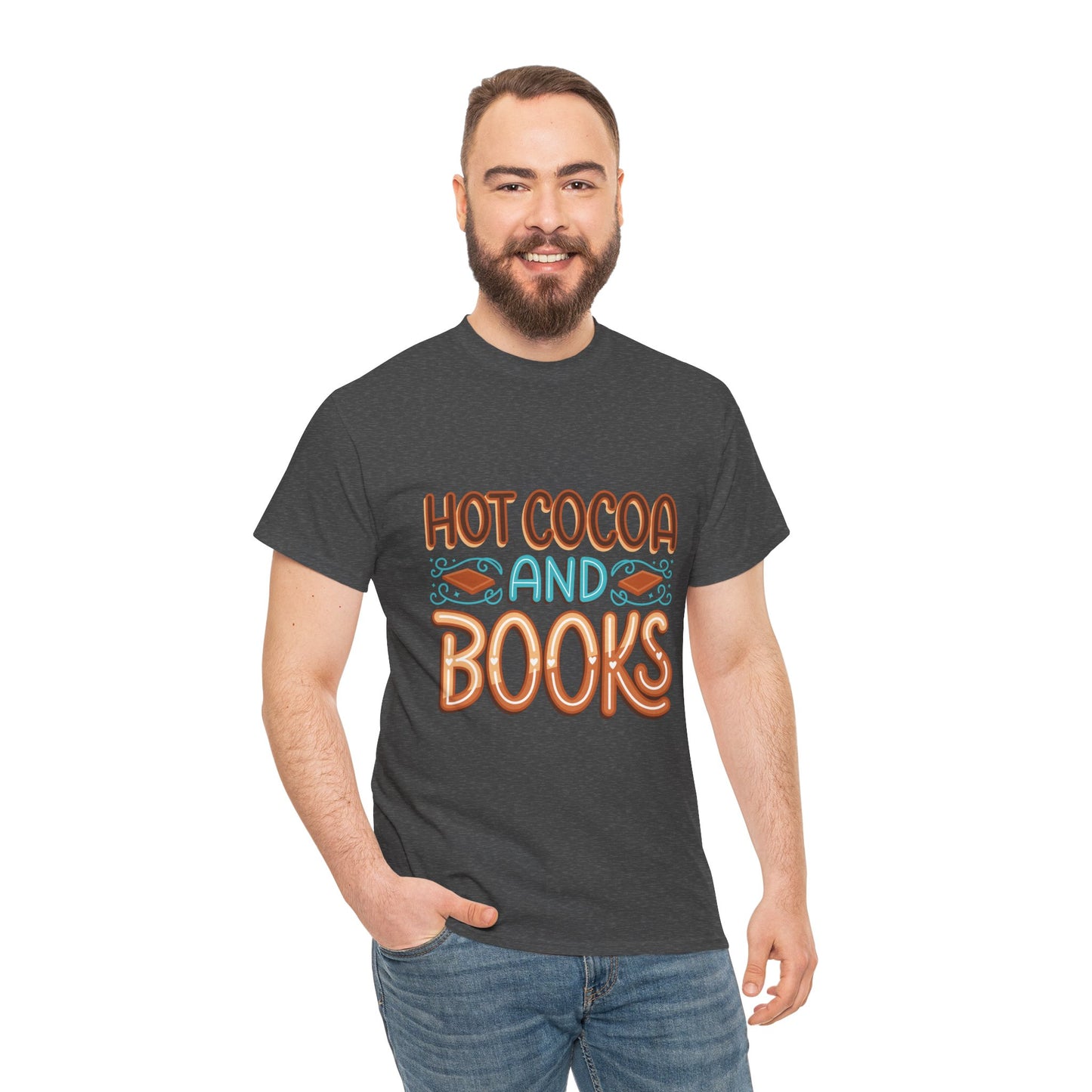 Hot Cocoa and Books Unisex Heavy Cotton T-Shirt